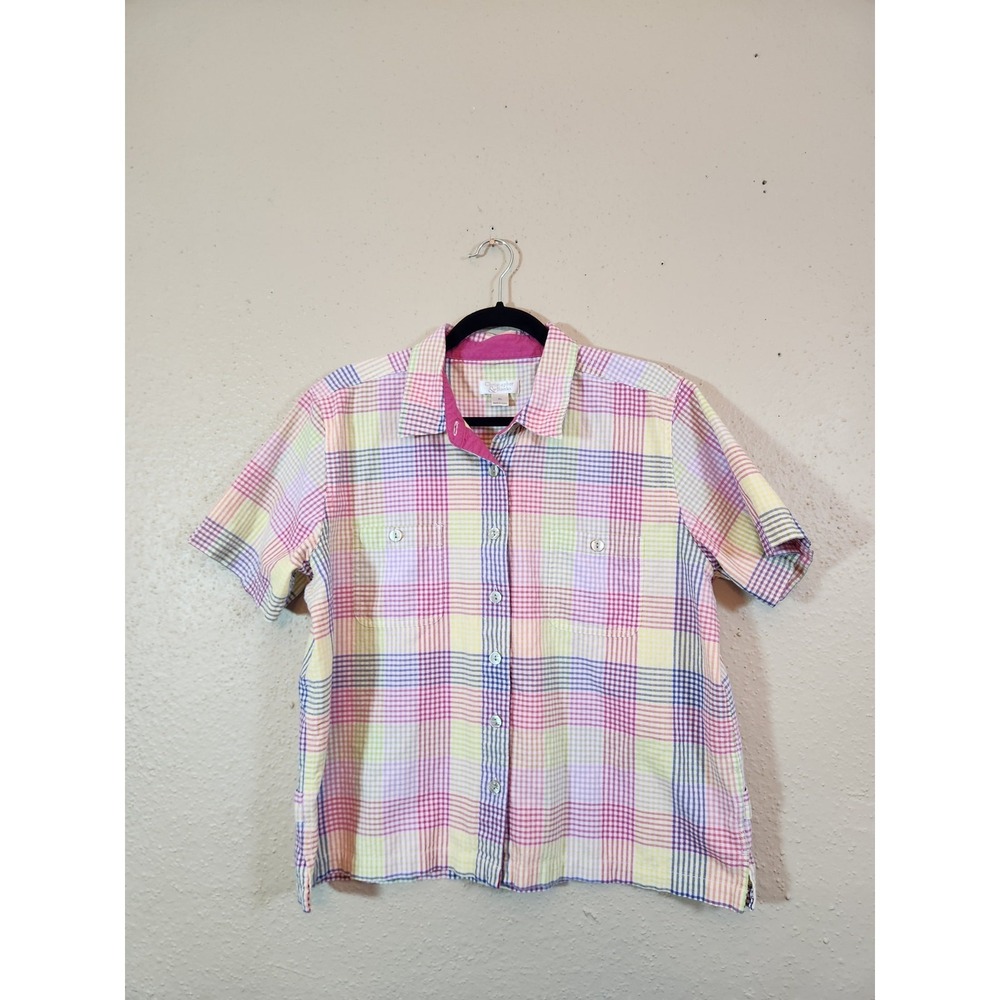 Christopher & Banks Womens XL Multicolor Plaid Short Sleeve Button Down Shirt